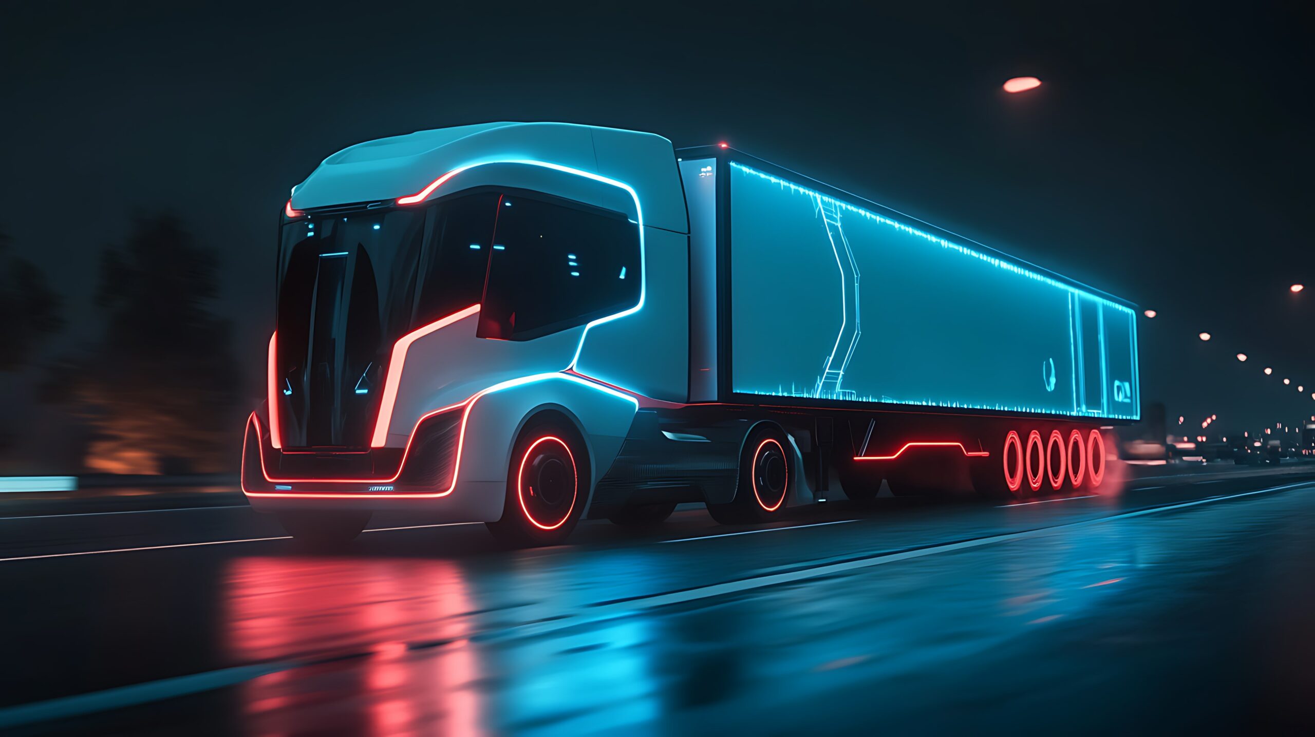 A imagem mostra a representação de um caminhão futurístico.